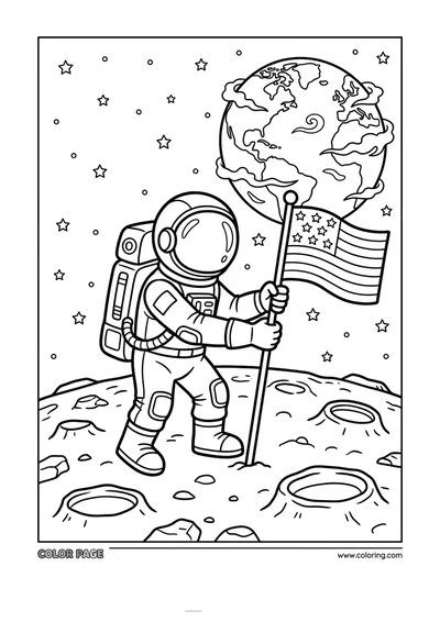 Kolorowanka astronauta na księżycu do druku A4