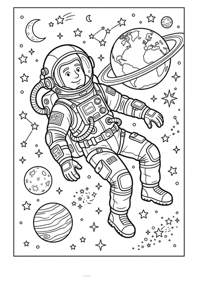 Kolorowanka astronauta w kosmosie do druku A4