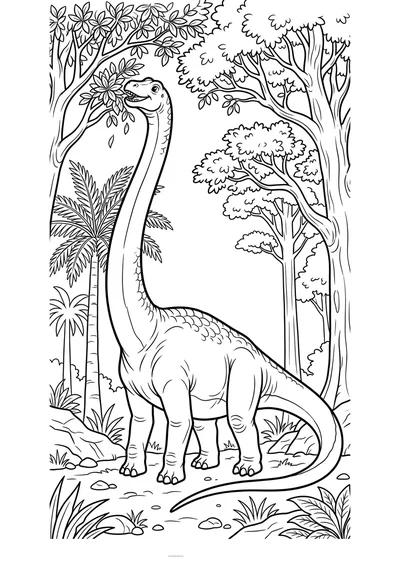 Kolorowanka diplodok zrywający soczyste korony drzew