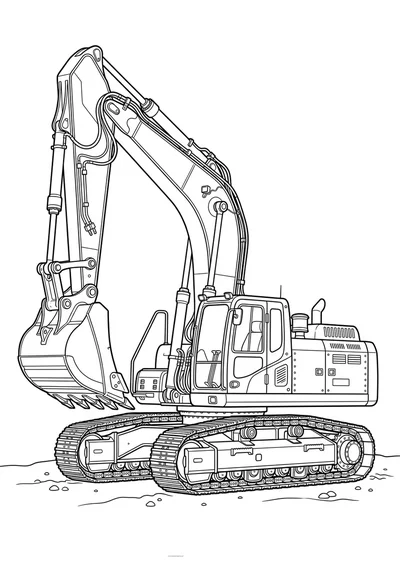 Szczegółowa kolorowanka z wielką koparką hydrauliczną dla dzieci 8-12 lat