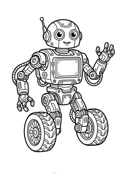 Kolorowanka robot na kołach do druku A4