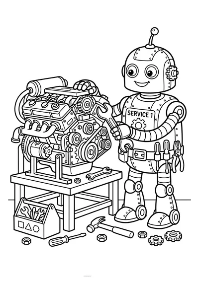 Kolorowanka robot naprawiający maszynę do druku A4