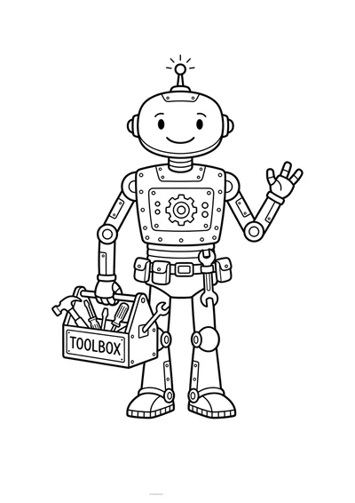 Kolorowanka robot z narzędziami do druku A4