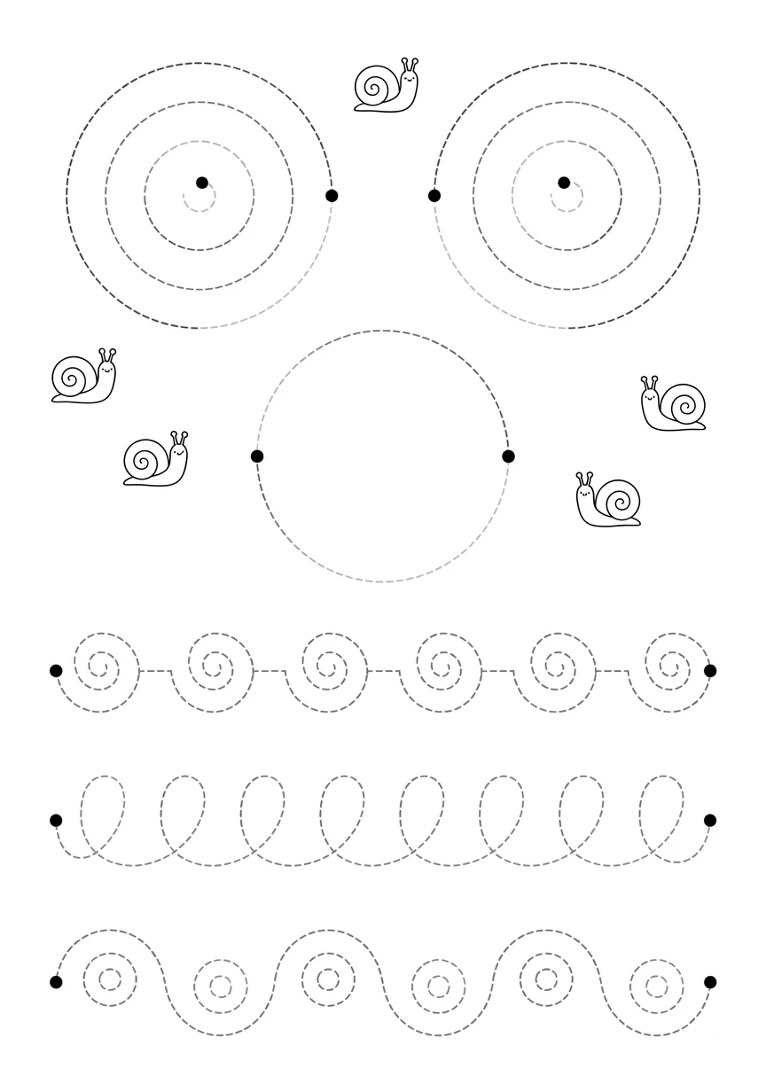 Szlaczki do druku ze ślimakiem i spiralami po śladzie