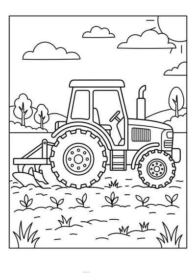Kolorowanka traktor pracujący na wiejskim polu