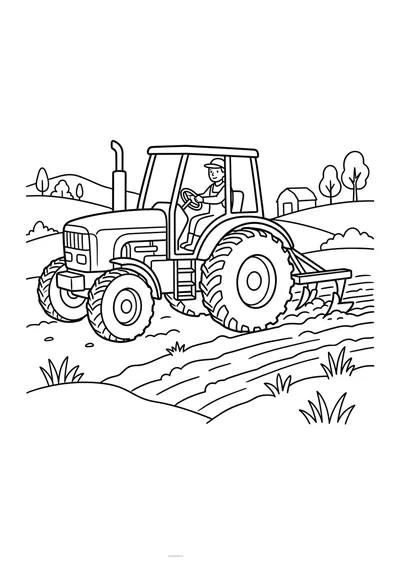 Kolorowanka traktor na wiejskiej drodze do druku A4
