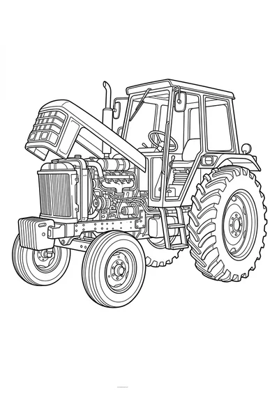 Precyzyjna kolorowanka traktor z widocznymi szczegółami technicznymi