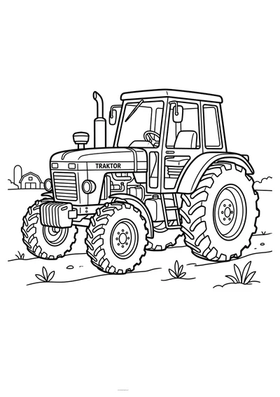 Kolorowanka traktor z ogromnymi tylnymi kołami