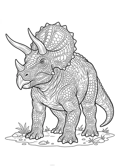 Precyzyjna kolorowanka triceratops ze zniuansowanym pancerzem kostnym