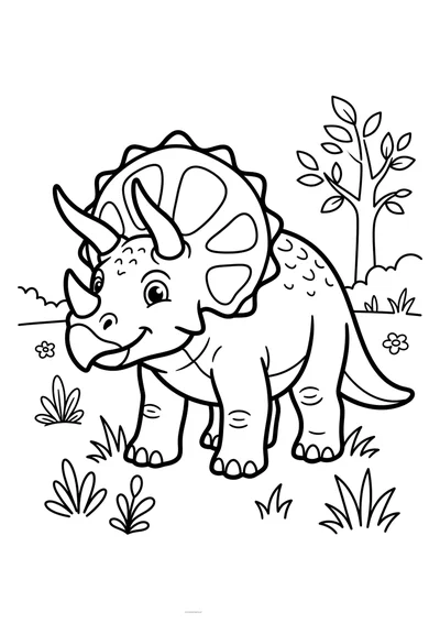 Prosta kolorowanka stojący triceratops z rogami