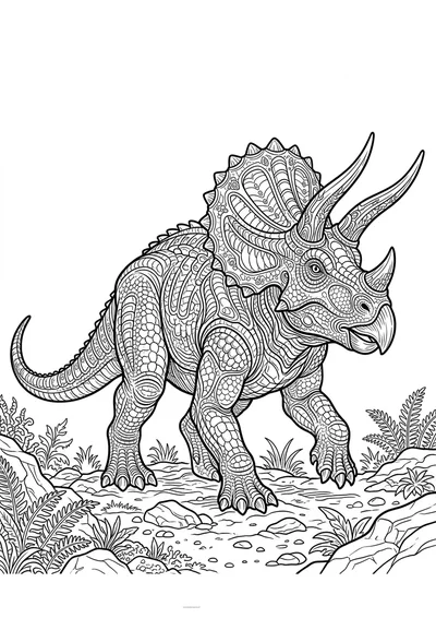 Szczegółowa kolorowanka triceratops dla dzieci 8-12 lat