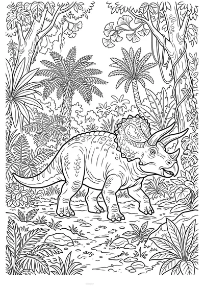 Kolorowanka triceratops w lesie kredowym