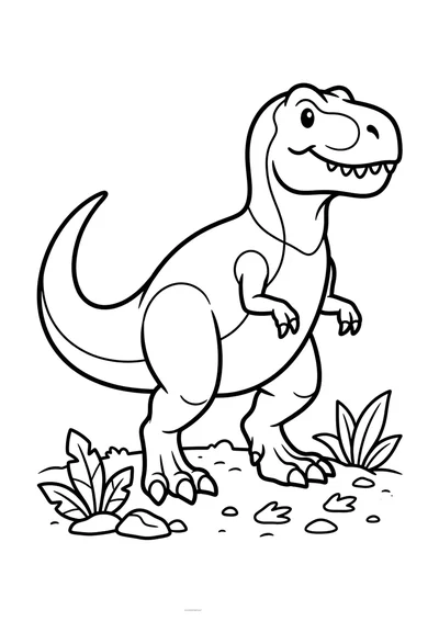 Łatwa kolorowanka mały T-Rex z grubą linią dla trzylatka