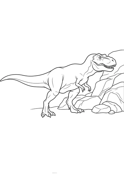 Kolorowanka T-Rex opierający łapę o skałę