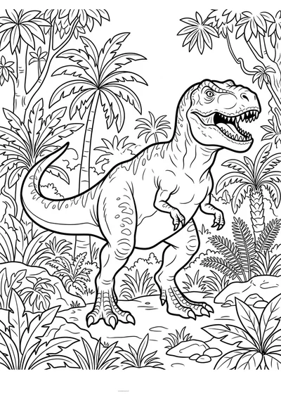 Kolorowanka T-Rex przedzierający się przez gęstwinę