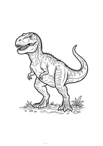 Kolorowanka tyranozaur z mocną szczęką i ostrymi zębami